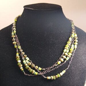 Retired Silpada Multi-Strand Green Pearl Jade Sterling Layered Necklace